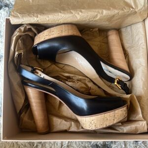 PRADA BLACK PEEP TOE CORK PLATFORM PUMPS - box included